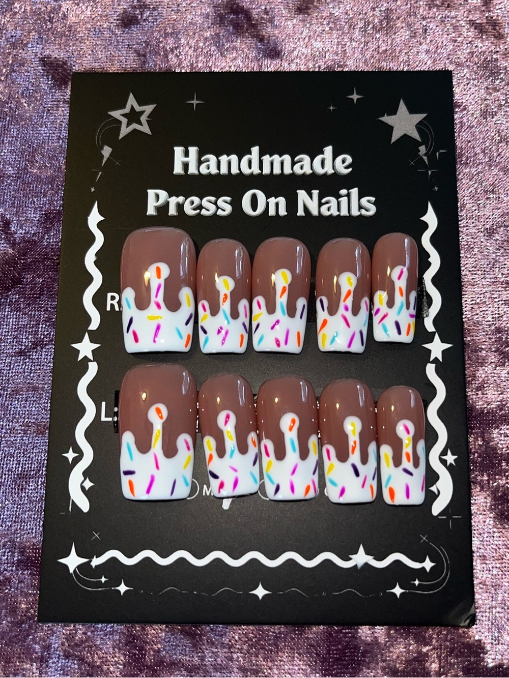 Handmade Brown & White Sprinkle Press-On Nails